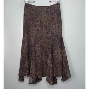 Chaps Size 10 Dark Earthy Paisley Skirt Asymmetric Witchy Forest Fairy Mori Kei